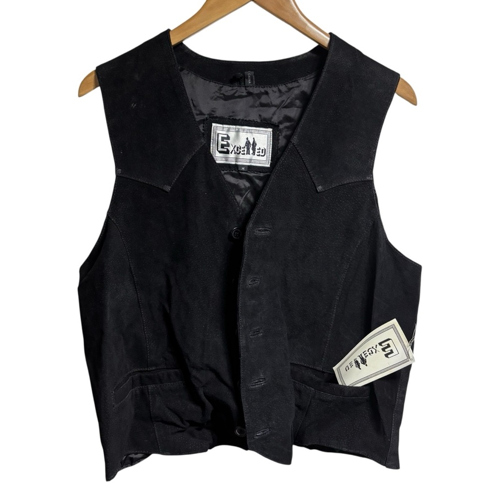 Excelled Mens Black Suede Leather Western Vest Black Size M‎ NWT #765